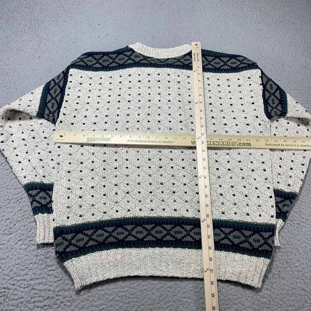 Croft & Barrow Sweater Mens‎ Large White Cotton Fair Isle Knit Crewneck Pullover